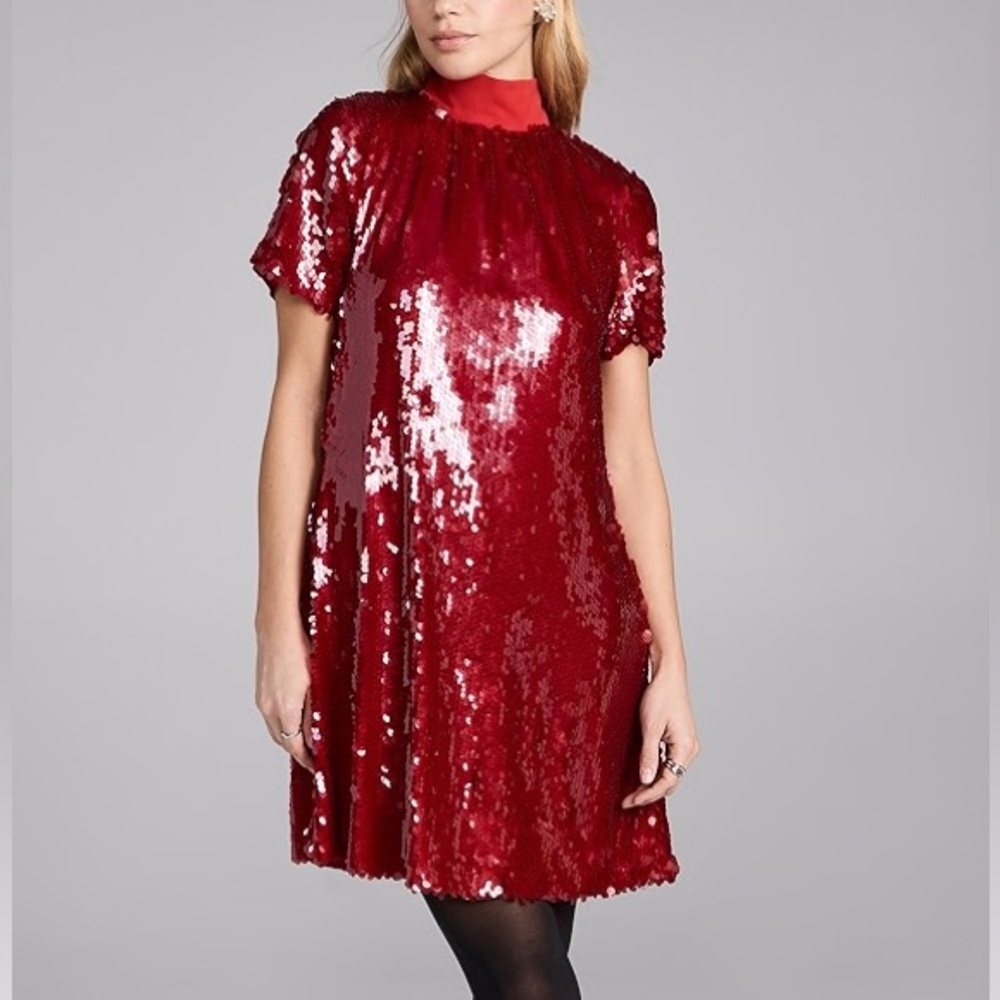 STAUD MINI ILANA DRESS | POINSETTIA SEQUINS - Picture 3 of 7